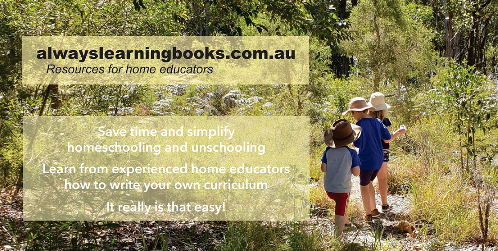 Photo of three home educating children walking through the Australian bush